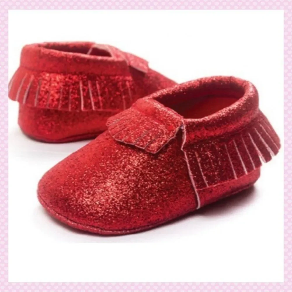 NWT, Baby Moccasins in Red Glitter - Infant sizes 12 - 18 months